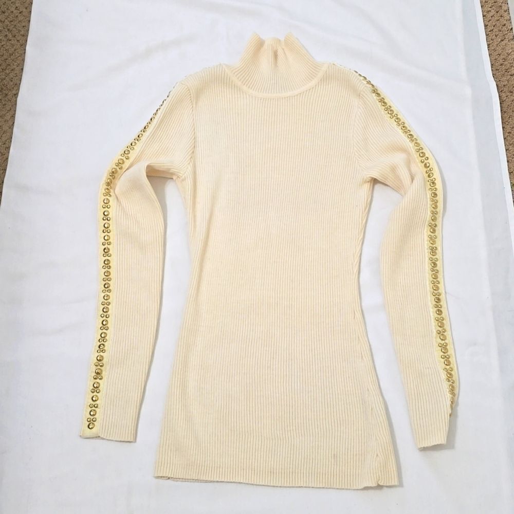 CACHE STUDDED TURTLENECK SWEATER SIZE MEDIUM